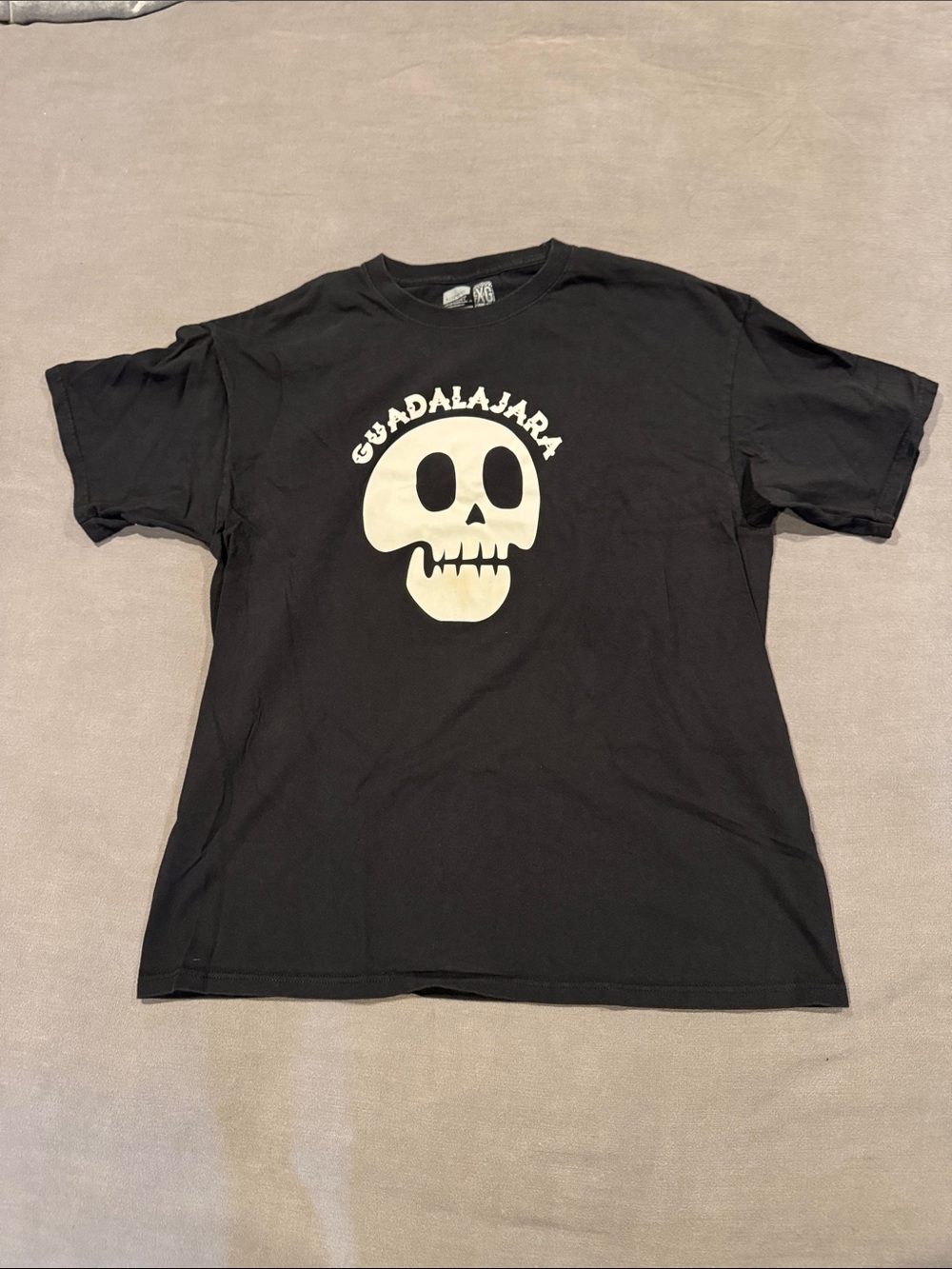 Black Graphic Tee with White Skull "Guadalajara"
